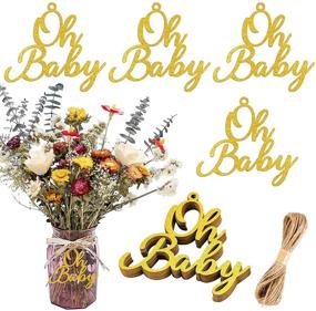 img 4 attached to CINPIUK 20PCS Oh Baby Mason Jar Tags Baby Shower Centerpieces Gender Reveal Glitter Gold Decorations, Oh Baby Cutouts + Bonus 10 Yards of Burlap String