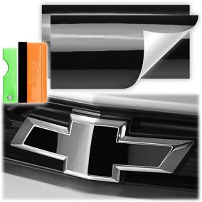 img 4 attached to 🖤 Set of 2 Black Gloss Vinyl Wrap Sheets (5"x10") - Compatible with Chevy Bowtie Emblem Overlay Sticker Decal for Front and Rear - Free Tool Kit Included - Uncut Film Sheet, Not Precut