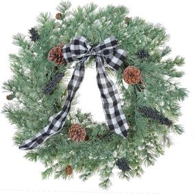 img 4 attached to 🎄 Rustic Pine Christmas Wreath for Front Door - 22 Inch Artificial, Farmhouse Indoor Outdoor Decor, Holiday Ornaments for Winter Christmas