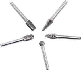 img 1 attached to 5-Piece Carbide Burrs Set with 1/4'' Shank - Double Cut Solid Power Tools - Tungsten Carbide Rotary Files Bits for Die Grinder - Ideal for Metal Wood Carving, Engraving, Polishing, Drilling, Grinding, Milling, and Cutting