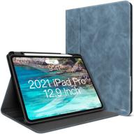 ipad pro 12.9 case 2021: pu leather folio smart cover with pencil holder for ipad 5th/4th/3rd gen – supports wireless charging logo