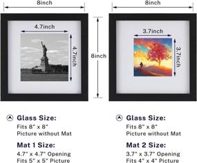 img 3 attached to 🖼️ ONE WALL Tempered Glass 8x8 Picture Frame with Mats - Display 5x5, 4x4 Photos - Black Wood Frame for Wall and Tabletop - Includes Mounting Hardware