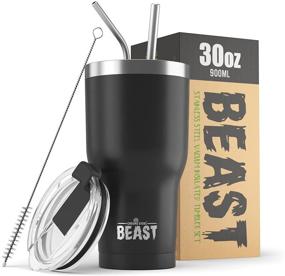 img 4 attached to ☕ Greens Steel 30oz Matte Black Stainless Steel Vacuum Insulated Coffee Ice Cup, Double Wall Travel Flask: Beast Tumbler