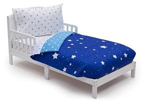 img 1 attached to Boys Toddler Bedding Set - 4 Piece Collection with Fitted Sheet, 🌟 Comforter, Flat Top Sheet, and Pillowcase - Starry Night Blue Stars by Delta Children