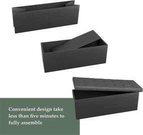 img 1 attached to Edenbrook 43 Inch Foldable Bench Seat Storage Ottoman: Square Tufting, Foot Rest, Holds up to 330 lbs - Black Faux Leather