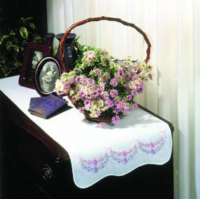 img 3 attached to 🎀 Tobin #231005 Petite Fleur Embroidery Dresser Scarf - 14x39 inches, Stamped for Needlework