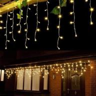 🎄 icicle lights, 600 led curtain string lights waterproof indoor outdoor 49.2ft with 120 drops plug in for wedding christmas birthday party backdrops decorations - warm white логотип