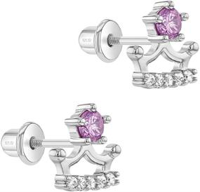 img 3 attached to Cubic Zirconia Kids Princess Crown Screw Back Earrings, Sterling Silver Safety Locking Earrings for Little Girls & Toddlers, Clear & Pink CZ