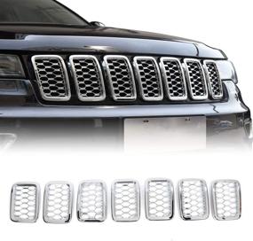 img 4 attached to Enhance Your 2017-2021 Jeep Grand Cherokee WK2 with JeCar's Chrome ABS Mesh Honeycomb Grille Inserts!