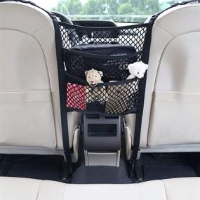 img 4 attached to 🚗 3-Layer Car Mesh Organizer with Purse Holder, Car Net Pocket, Seat Back Net Bag, Barrier for Backseat Pet Kids, Cargo Tissue Purse Holder, Driver Storage Netting Pouch - Upgraded in 2021