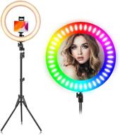 самостоятельная стойка кольцевой лампы eeieer rgb диодная лампа 55 вт 19 дюймов с беспроводным пультом управления и держателем для ipad - стойка с регулировкой яркости для фотографии, макияжа, съемки видео на youtube и других целей - в комплекте с сумкой для переноски логотип