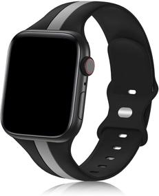 img 4 attached to 📱 Стильный спортивный ремешок для Apple Watch для мужчин и женщин, мягкий силиконовый браслет, совместимый с Apple Watch Series 7/6/5/4/3/2/1/SE [чёрно-серый, 38мм/40мм/41мм]