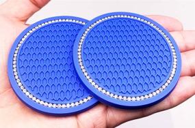 img 2 attached to 💎 Blue License Plate Frame and 2 Universal Bling Cup Holder Coasters - Car Interior Accessories with Silicone Anti-Slip Crystal Rhinestone Design (2.75 inch) - Universal Fit (Blue Bling)