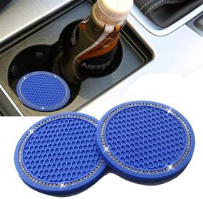 img 3 attached to 💎 Blue License Plate Frame and 2 Universal Bling Cup Holder Coasters - Car Interior Accessories with Silicone Anti-Slip Crystal Rhinestone Design (2.75 inch) - Universal Fit (Blue Bling)