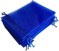 🎁 pimuza pack of 50 royal blue 4x6 inch gift wrap bags: organza sheer fabric drawstring organizer for baby shower favor, celebration, church and more logo