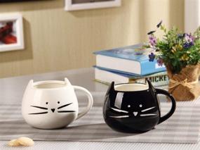 img 3 attached to 2 Pack Funny Cute Cat Ceramic Mug Cup - Best Gift for Christmas and Holidays, Coffee/Tea/Milk, White and Black