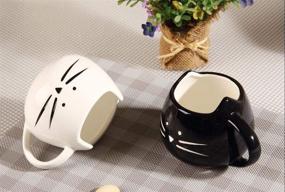 img 2 attached to 2 Pack Funny Cute Cat Ceramic Mug Cup - Best Gift for Christmas and Holidays, Coffee/Tea/Milk, White and Black