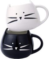 2 pack funny cute cat ceramic mug cup - best gift for christmas and holidays, coffee/tea/milk, white and black logo