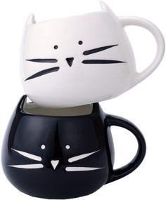 img 4 attached to 2 Pack Funny Cute Cat Ceramic Mug Cup - Best Gift for Christmas and Holidays, Coffee/Tea/Milk, White and Black