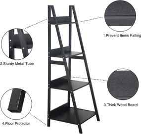 img 2 attached to 📚 Industrial 4 Tier Black Bookshelf - GreenForest Ladder Shelf for Living Room, Home Office Storage Rack Shelves