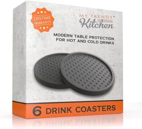 img 1 attached to Premium Large Drink Coasters: Moisture Absorption and Table Protection - Set of 6 Modern Black Rubber Coasters with Non-Slip Bottom for Drinking Glasses