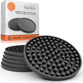 img 4 attached to Premium Large Drink Coasters: Moisture Absorption and Table Protection - Set of 6 Modern Black Rubber Coasters with Non-Slip Bottom for Drinking Glasses