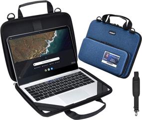 img 4 attached to 💻 KEISKEI 11-11.6 Inch Laptop Case: Stylish Chromebook Bag with Pouch and Shoulder Strap - Blue