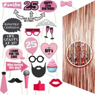 25th birthday photo props set with backdrop and real glitter - rose gold party supplies and decorations - ideal for 25th anniversary celebrations - twenty five bday party ideas logo