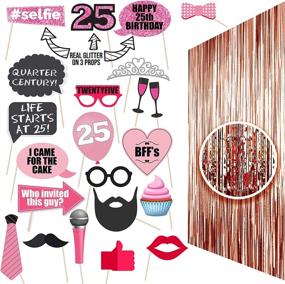 img 4 attached to 25th Birthday Photo Props Set with Backdrop and Real Glitter - Rose Gold Party Supplies and Decorations - Ideal for 25th Anniversary Celebrations - Twenty Five Bday Party Ideas