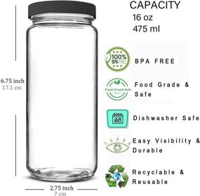 img 3 attached to Bedoo Glass Juicing Bottle Drinking Jars 12 Pack - 16 oz Travel Glass Juice Bottles for Juicing, Smoothies, Milk, Kombucha - Leak Proof with Plastic Airtight Lids - Dishwasher Safe and Reusable