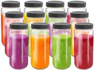 bedoo glass juicing bottle drinking jars 12 pack - 16 oz travel glass juice bottles for juicing, smoothies, milk, kombucha - leak proof with plastic airtight lids - dishwasher safe and reusable logo