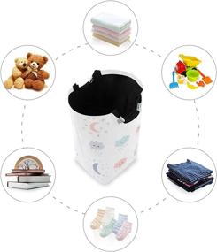 img 1 attached to 🌙 OREZI Smiling Clouds Moon Stars Laundry Hamper: Waterproof and Foldable Bag with Handles for Baby Nursery, College Dorms, Kids Bedroom, Bathroom