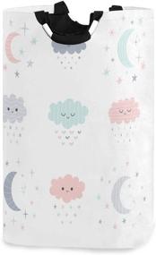 img 4 attached to 🌙 OREZI Smiling Clouds Moon Stars Laundry Hamper: Waterproof and Foldable Bag with Handles for Baby Nursery, College Dorms, Kids Bedroom, Bathroom