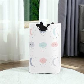 img 3 attached to 🌙 OREZI Smiling Clouds Moon Stars Laundry Hamper: Waterproof and Foldable Bag with Handles for Baby Nursery, College Dorms, Kids Bedroom, Bathroom