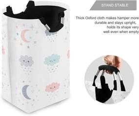 img 2 attached to 🌙 OREZI Smiling Clouds Moon Stars Laundry Hamper: Waterproof and Foldable Bag with Handles for Baby Nursery, College Dorms, Kids Bedroom, Bathroom