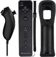 black wii nunchuck remote controller with motion plus for wii and wii u console, shock function wii remote controller logo