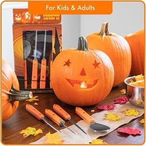 img 2 attached to 🎃 Complete Professional Pumpkin Carving Kit - Extra Large Stainless Steel Tools (4 Pieces) - Perfect Pumpkin Carver Set for Adults & Kids, Sculpting & Decorating Halloween Party