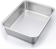 🥘 p&amp;p chef stainless steel lasagna pan, rectangular cake roaster pasta baking cookie sheet, heavy duty &amp; durable, 12.7”x10”x3.2”, oven &amp; dishwasher safe logo