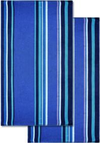 img 1 attached to 🏖️ SUPERIOR Luxury Beach Towels: Oversized 100% Cotton Swim Towel with 450 GSM, Blue Sefina Stripes, 34" x 64