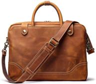 👜 leathfocus genuine men's leather briefcase: stylish full grain messenger bag & classic tote for laptops (light brown) logo