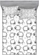 🐑 humorous sheep patterns on meadow flower comic doodle bedding set: ambesonne funny fitted sheet & pillow sham set - full, white and black logo