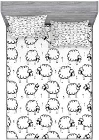 img 3 attached to 🐑 Humorous Sheep Patterns on Meadow Flower Comic Doodle Bedding Set: Ambesonne Funny Fitted Sheet & Pillow Sham Set - Full, White and Black