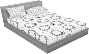 img 2 attached to 🐑 Humorous Sheep Patterns on Meadow Flower Comic Doodle Bedding Set: Ambesonne Funny Fitted Sheet & Pillow Sham Set - Full, White and Black