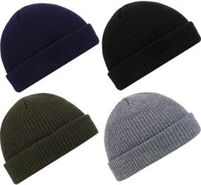 img 4 attached to 🎣 SATINIOR 4 Pieces Trawler Beanie Watch Hat: Stylish Unisex Roll-Up Edge Skullcap for Fishermen