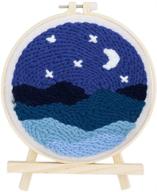 🌕 haoun rug hooking kit: diy handcraft punch needle starter set for woolen embroidery, with tools, frame, and holder - white moon logo