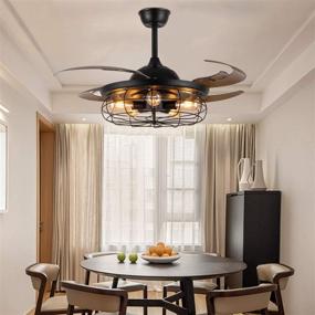 img 4 attached to 🌀 NOXARTE 48 Inch Cage Ceiling Fan with Light Remote Control: Industrial Chandelier Fan for Dining Room & Farmhouse with Reverse Blades