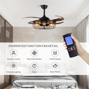 img 3 attached to 🌀 NOXARTE 48 Inch Cage Ceiling Fan with Light Remote Control: Industrial Chandelier Fan for Dining Room & Farmhouse with Reverse Blades