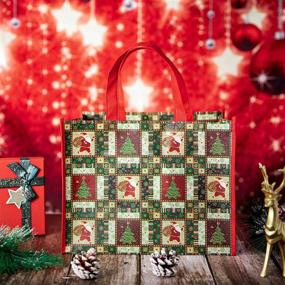 img 2 attached to 🎅 Whaline 12Pcs Large Christmas Tote Bags: Reusable Gift, Shopping & Party Bags in Retro Red & Green, Waterproof Goodie Bags for Holiday Favors