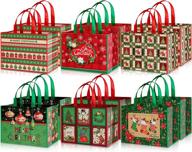 🎅 whaline 12pcs large christmas tote bags: reusable gift, shopping & party bags in retro red & green, waterproof goodie bags for holiday favors логотип