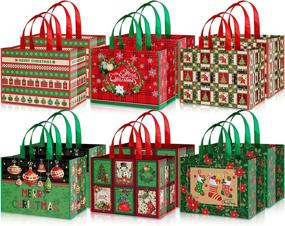 img 4 attached to 🎅 Whaline 12Pcs Large Christmas Tote Bags: Reusable Gift, Shopping & Party Bags in Retro Red & Green, Waterproof Goodie Bags for Holiday Favors